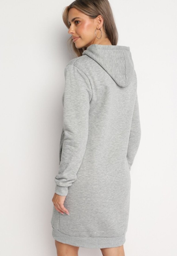 Jasnoszara Tunika Bluza z Bawełną Kapturem i Sznurkami Mivilora