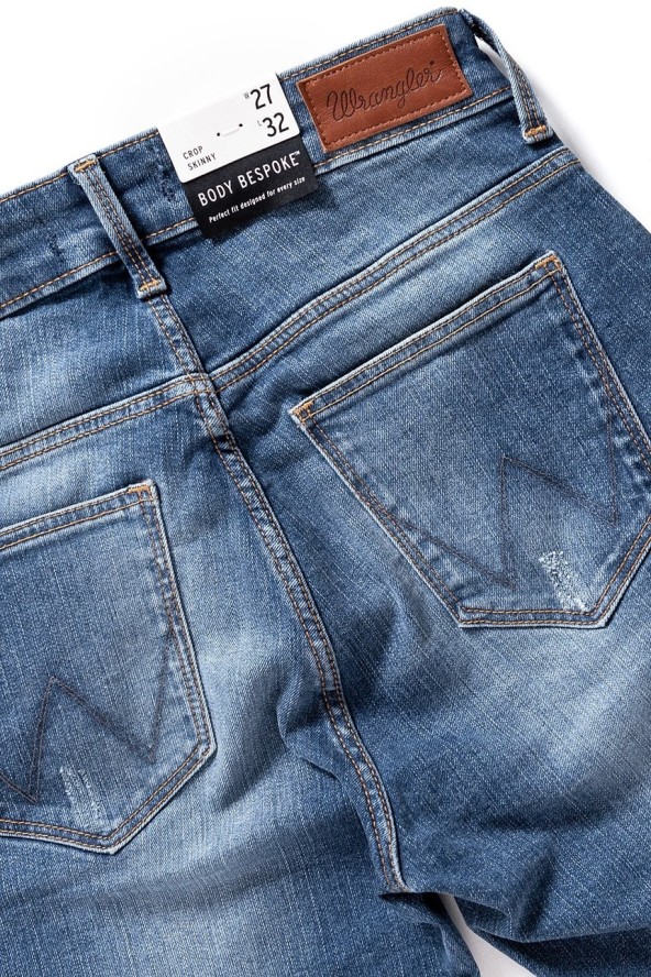 WRANGLER CROP SKINNY DAMAGED BLUE W28MLU86J
