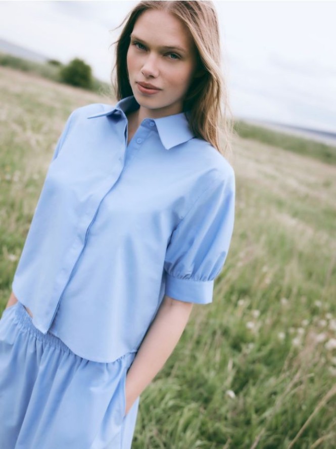 Koszula z bufiastymi rękawami - niebieski