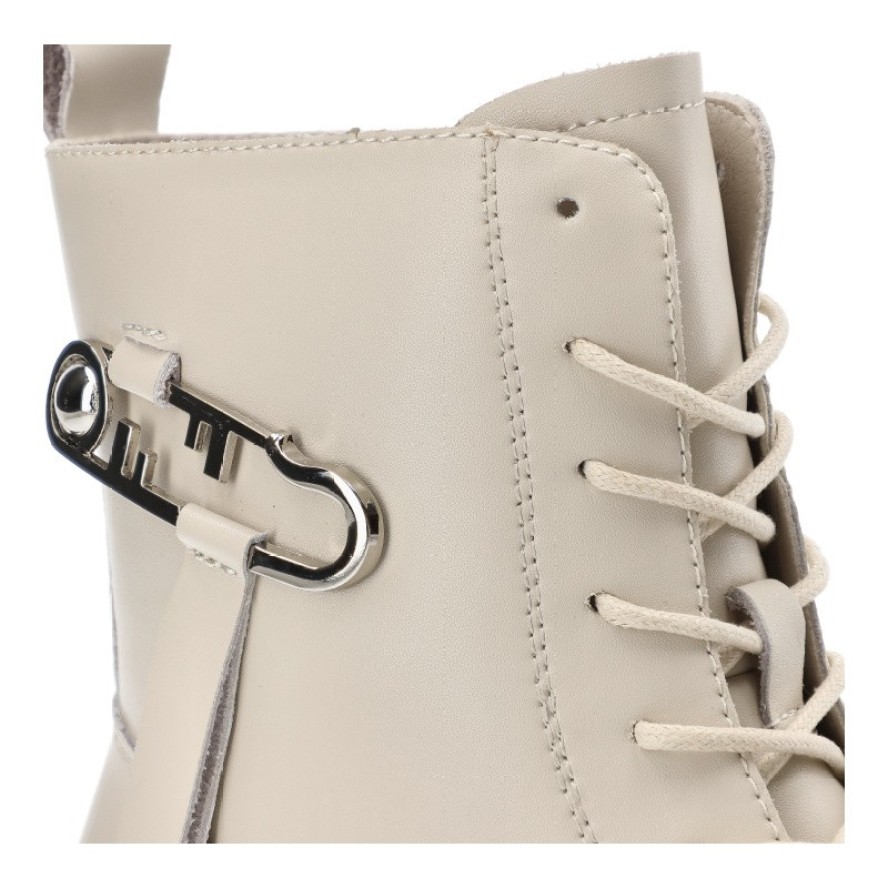 Beżowe Botki Cambell Ocieplane Obuwie Damskie Z Ozdobą