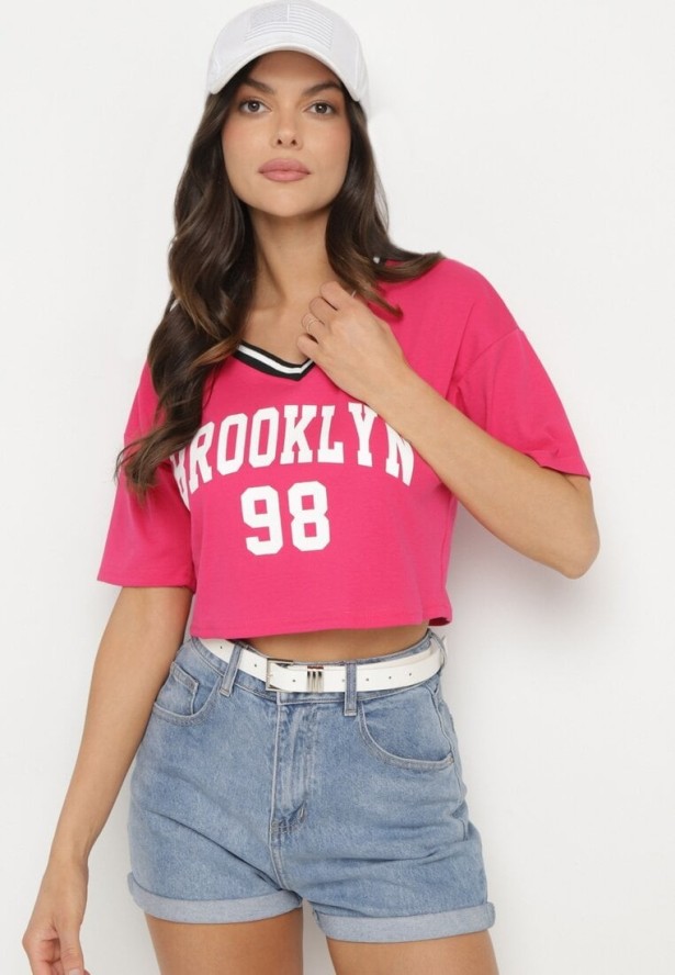 Fuksjowy Bawełniany T-shirt z Napisem Nitanelia