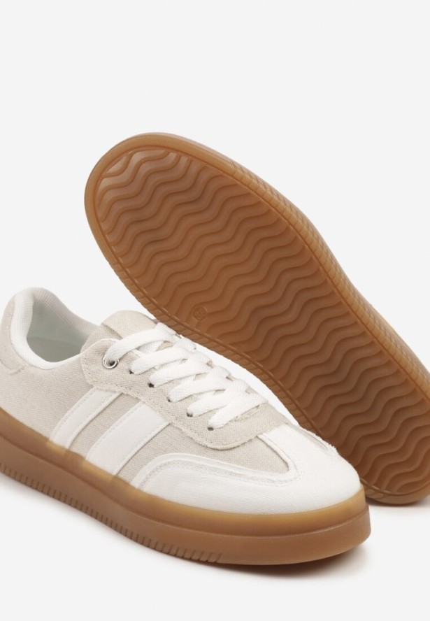 Biało-Beżowe Sneakersy w Stylu Tenisówek z Paskami Falanisa