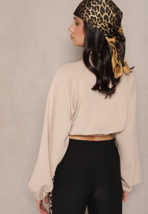 Beżowa Krótka Bluza ze Stójką Benola