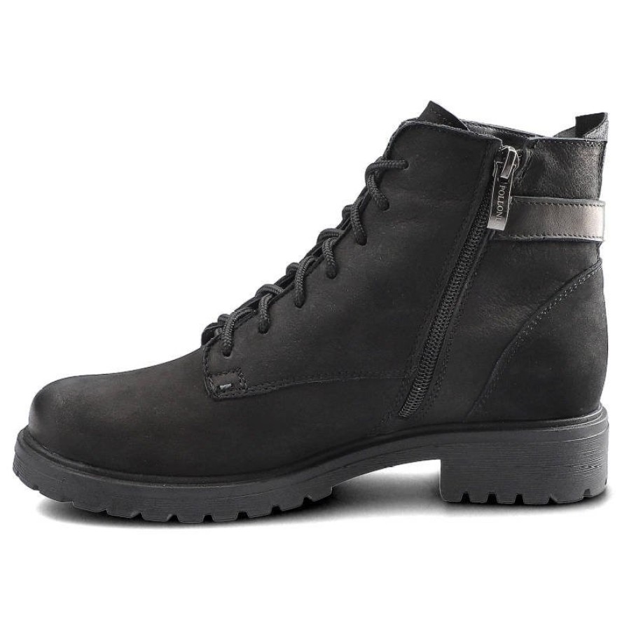 Czarne Botki Pollonus Damskie Wiązane Obuwie