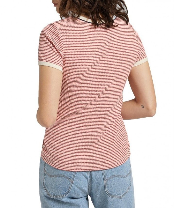 DAMSKI T-SHIRT LEE STRIPED RIBBED TEE AURORA RED L44SPFNV 112109978