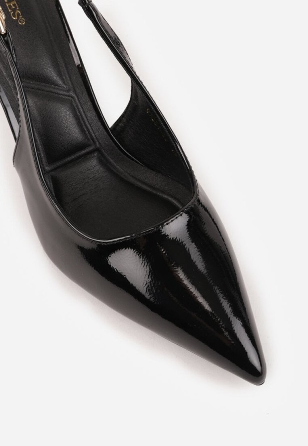 Czarne Eleganckie Szpilki Slingback VICES z Ozdobną Aplikacją przy Pasku Natera