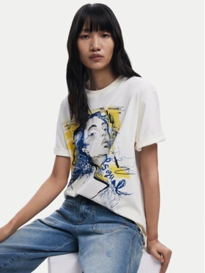 Desigual T-Shirt Portrait 25WWTK05 Biały Loose Fit