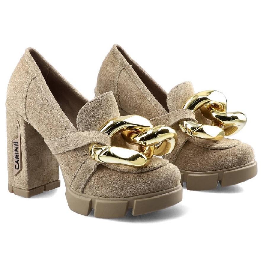 Beżowe Półbuty Carinii Damskie Eleganckie Obuwie
