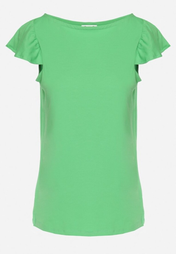 Zielony Bawełniany Top z Falbankami Wokół Rękawów Fenculia