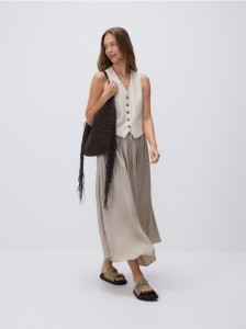 Spódnica midi z lyocellu - beżowy