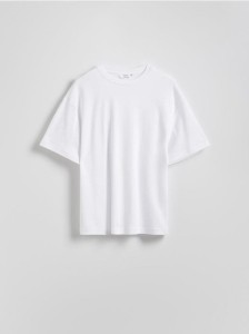T-shirt oversize z merceryzowanej bawełny - biały