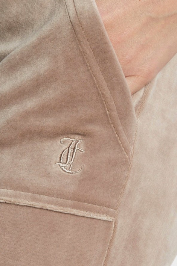JUICY COUTURE Ciemno-beżowe damskie spodnie welurowe Del Ray Pocket Pant, Rozmiar M