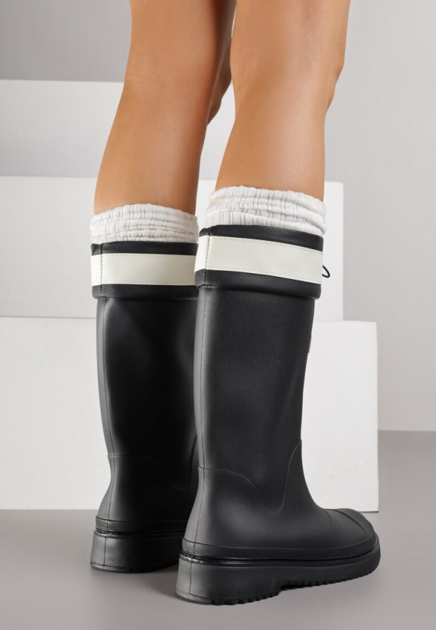 Czarne Kalosze ze Ściąganą Cholewką i Napisem Oveslia