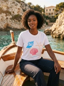 Bawełniana koszulka z nadrukiem w muszelki - biały