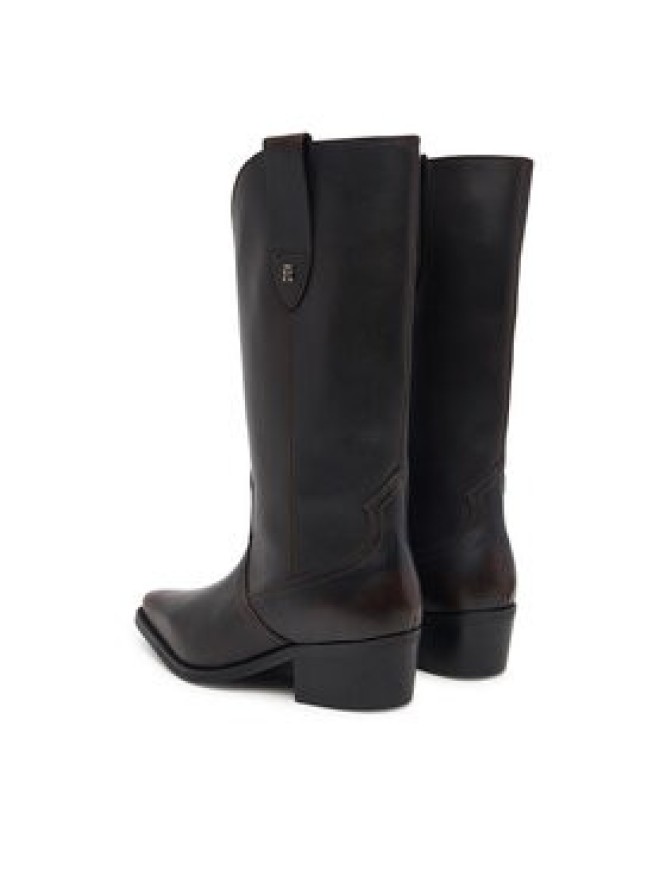 Tommy Hilfiger Kozaki Leather Mid Calf Western Boot FW0FW09798 Brązowy ciemny