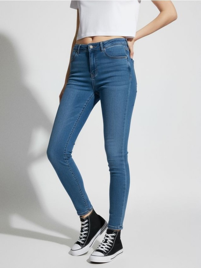 Jeansy skinny mid waist - niebieski