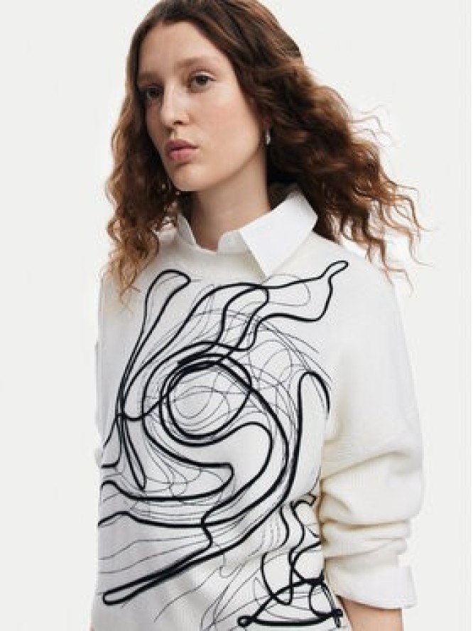 Desigual Sweter Montpellier Lacroix 24WWJF55 Biały Loose Fit
