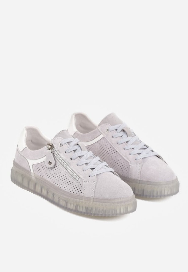 Niebieskie Zamszowe Sneakersy z Półtransparentną Podeszwą Suwakiem i Wkładką ze Skóry Sewtera