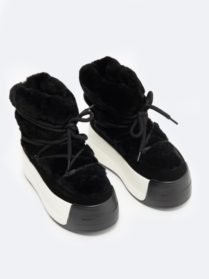 śniegowce damskie z futrem i domieszką skóry naturalnej czarne OO274A206 906