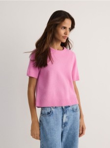 Wełniany sweter z krótkimi rękawami - różowy