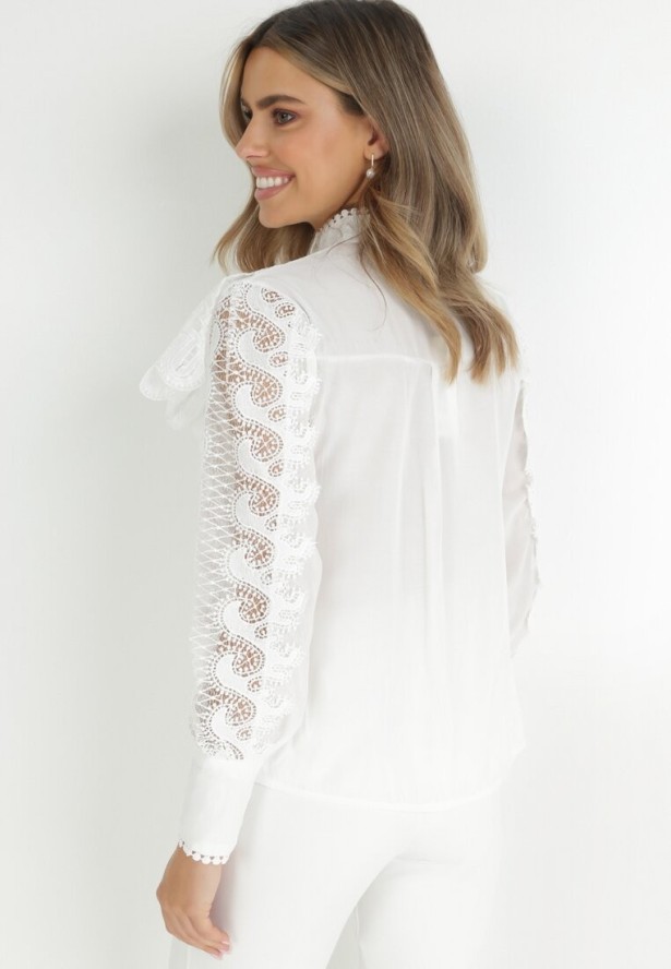 Biała Koszula z Falbanką i Koronką Mirrei