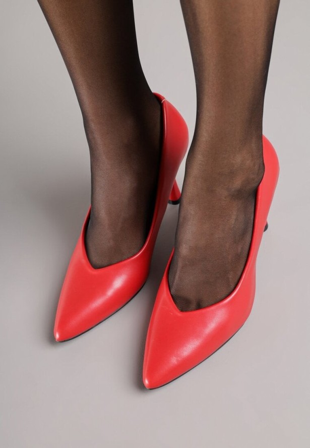 Czerwone Szpilki Vices na Klepsydrowym Obcasie ze Skórzaną Wkładką Muzite