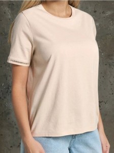 Koszulka z ażurowymi wstawkami - beżowy