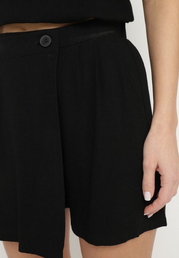 Czarne Spódnico-Spodenki z Lnem Zdobione Zakładką Salloril