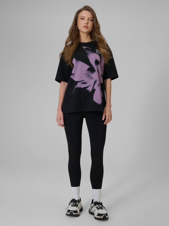 4F T-shirt loose z nadrukiem damski - czarny L