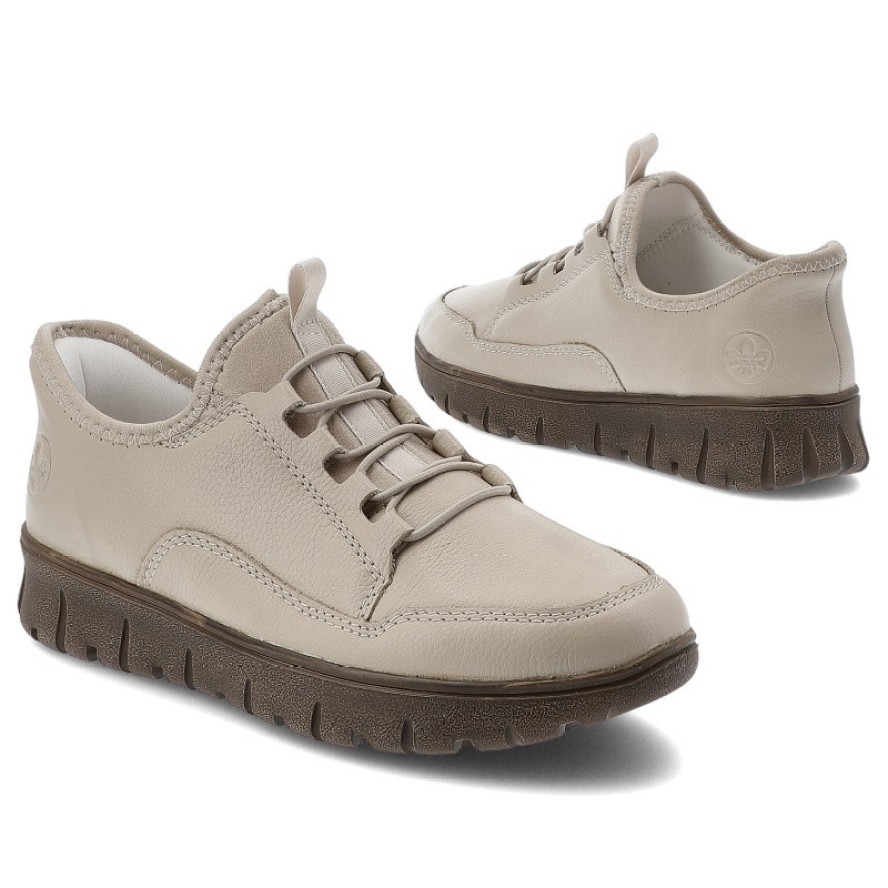 Beżowe Półbuty Rieker Wsuwane Buty Damskie