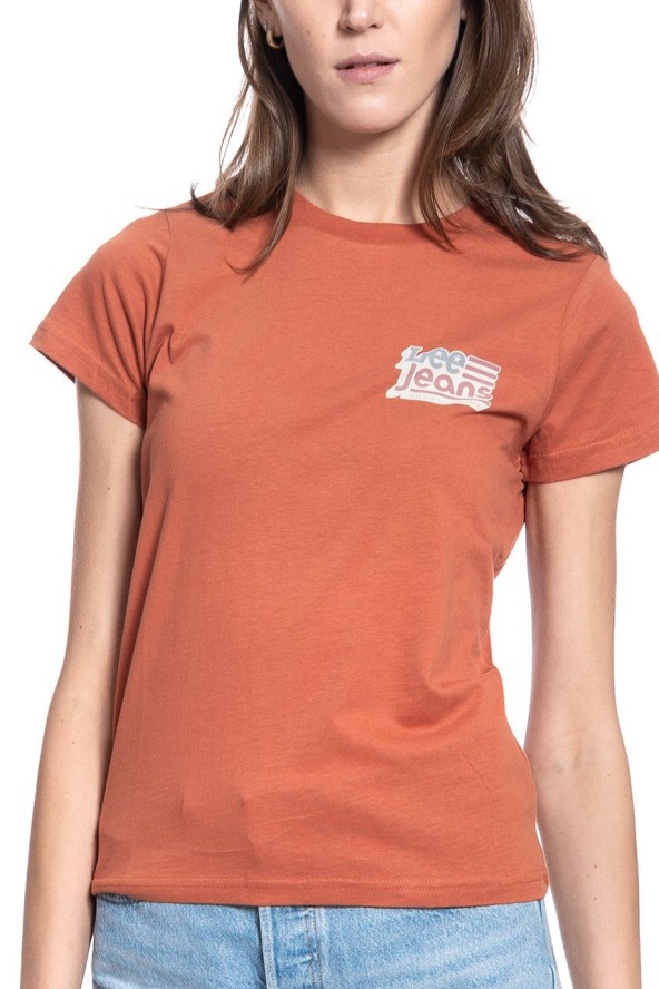 DAMSKI T-SHIRT LEE CREW NECK TEE BURNT OCRA L41LYGOM 112109078