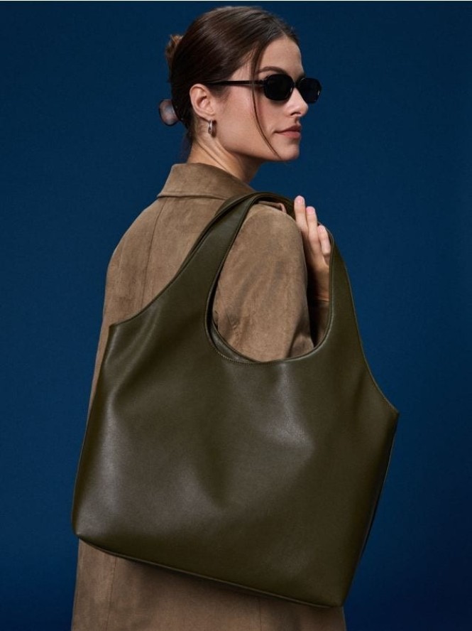 Torebka worek z imitacji skóry - khaki