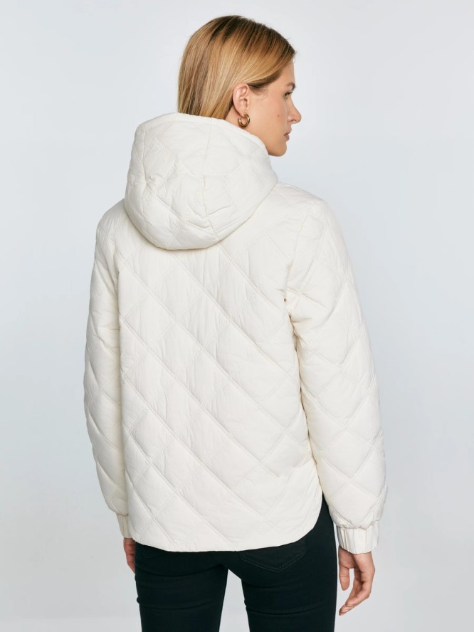 Kurtka damska pikowana z kapturem kremowa Wynterina 103