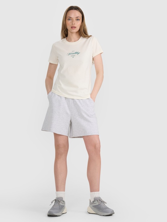 4F T-shirt regular z nadrukiem damski - biały L