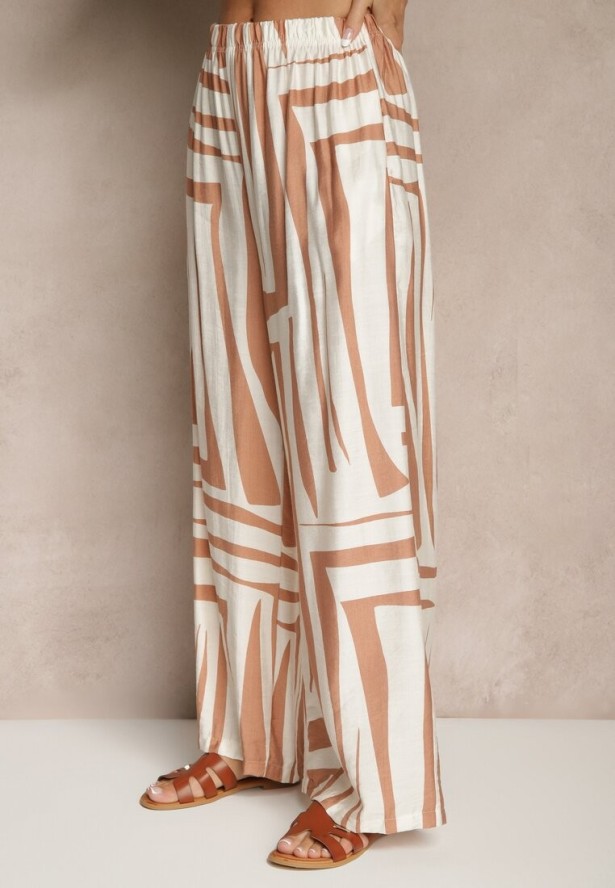 Beżowy Komplet o Kroju Oversize z Lnem Koszula i Szerokie Spodnie Miravinia