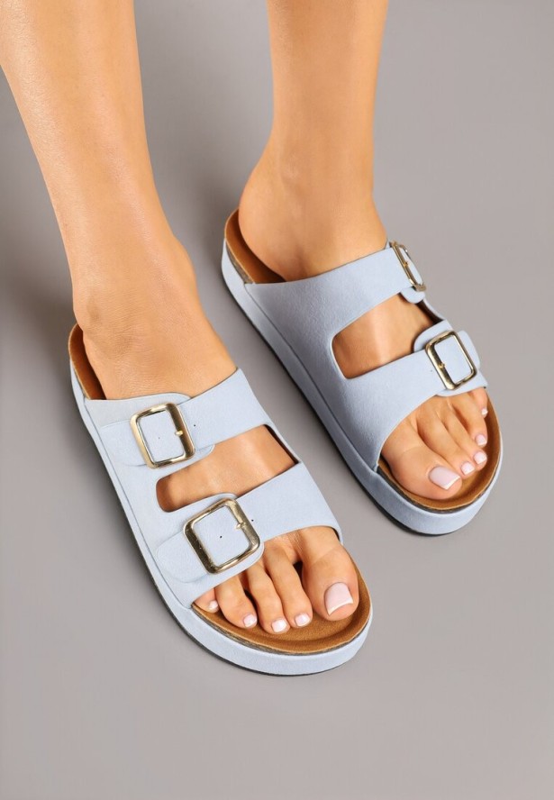 Niebieskie Klapki na Grubej Podeszwie z Regulowanymi Paskami z Klamrami Tenarosea