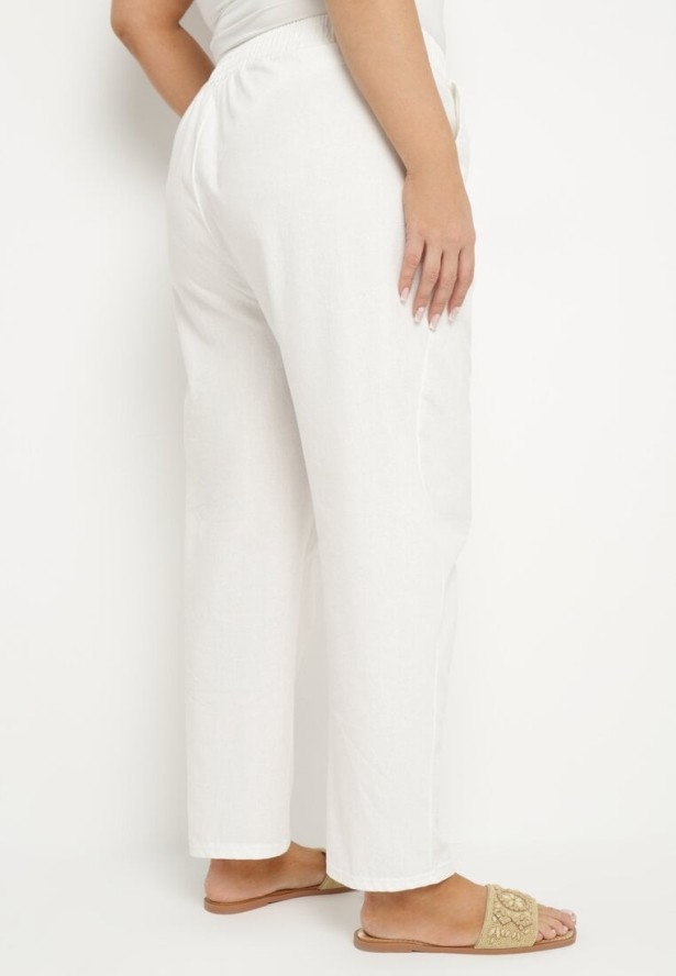 Białe Klasyczne Spodnie Bawełniane z Gumką w Pasie Olozi