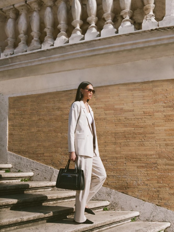 Spodnie damskie wide z dodatkiem lnu beżowe Maryliana 800