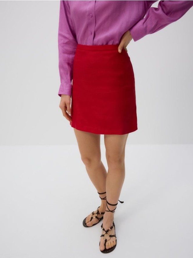 Lniana spódnica mini - czerwony