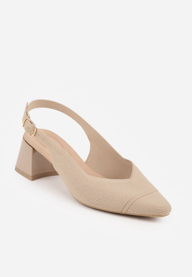 Ciemnobeżowe Czółenka VICES Soft Fit Slingback na Lakierowanym Słupku z Elastyczną Cholewką Comfort Coromenis
