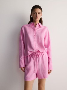 Szorty z lnem - różowy