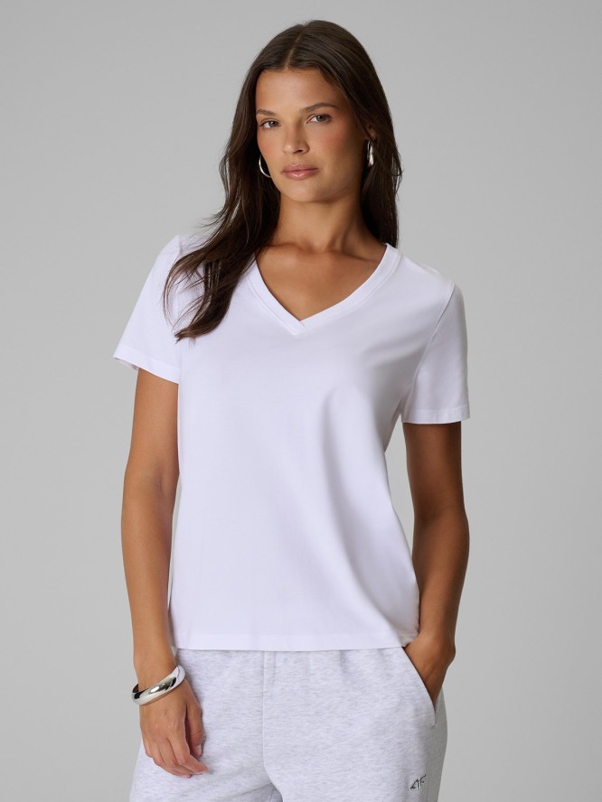 4F T-shirt regular gładki damski - biały M