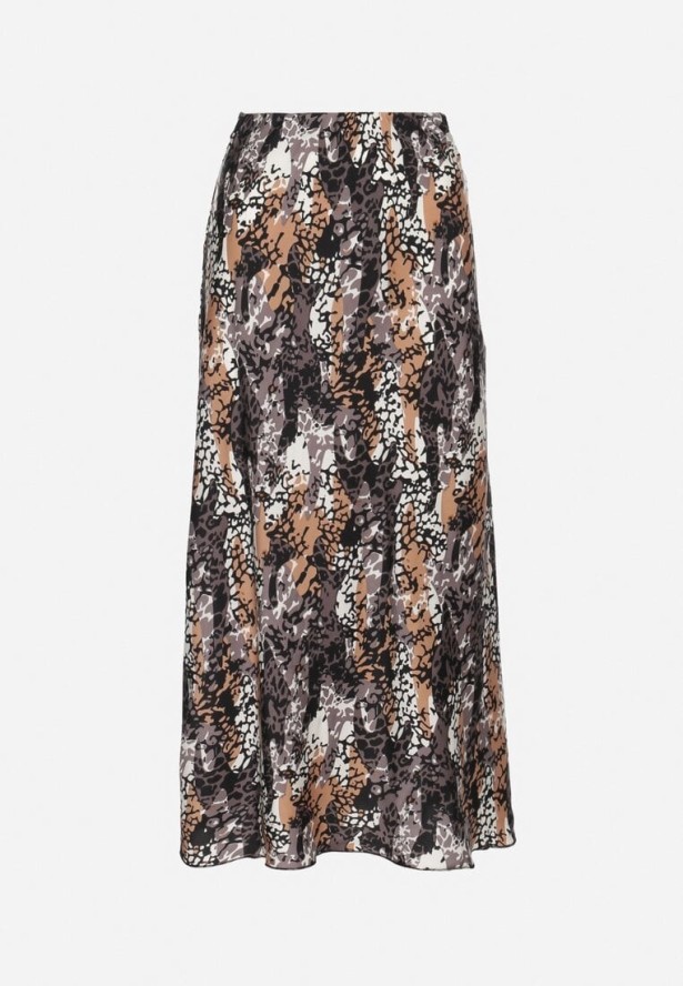 Szaro-Beżowa Wiskozowa Spódnica z Wysokim Stanem i Abstrakcyjnym Wzorem Rinalisa