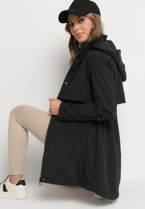 Czarna Kurtka Parka z Kapturem Odpinanym w Stylu Utility Janiora