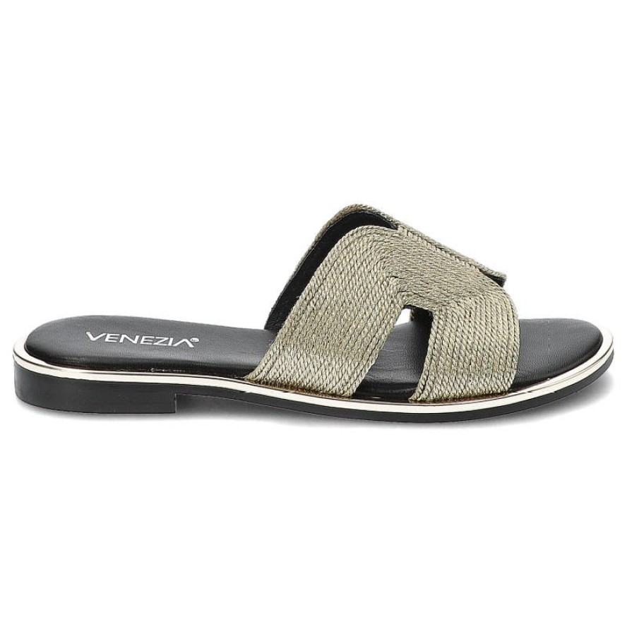 Złote Klapki Venezia Wygodne Buty Damskie