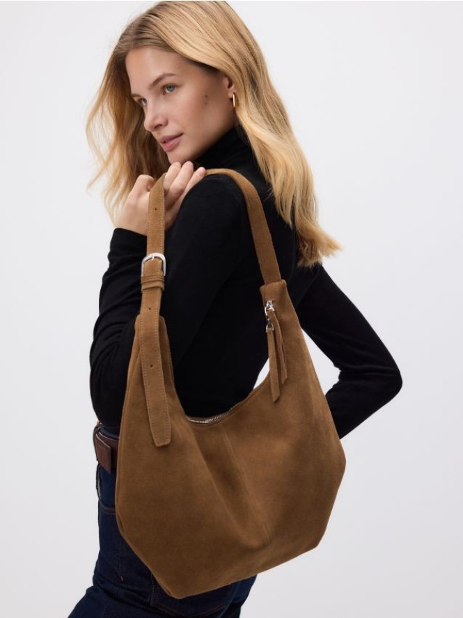 Zamszowa torebka hobo - beżowy