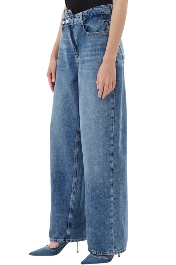 GUESS Niebieskie jeansy damskie z szeroką nogawką, Rozmiar XS