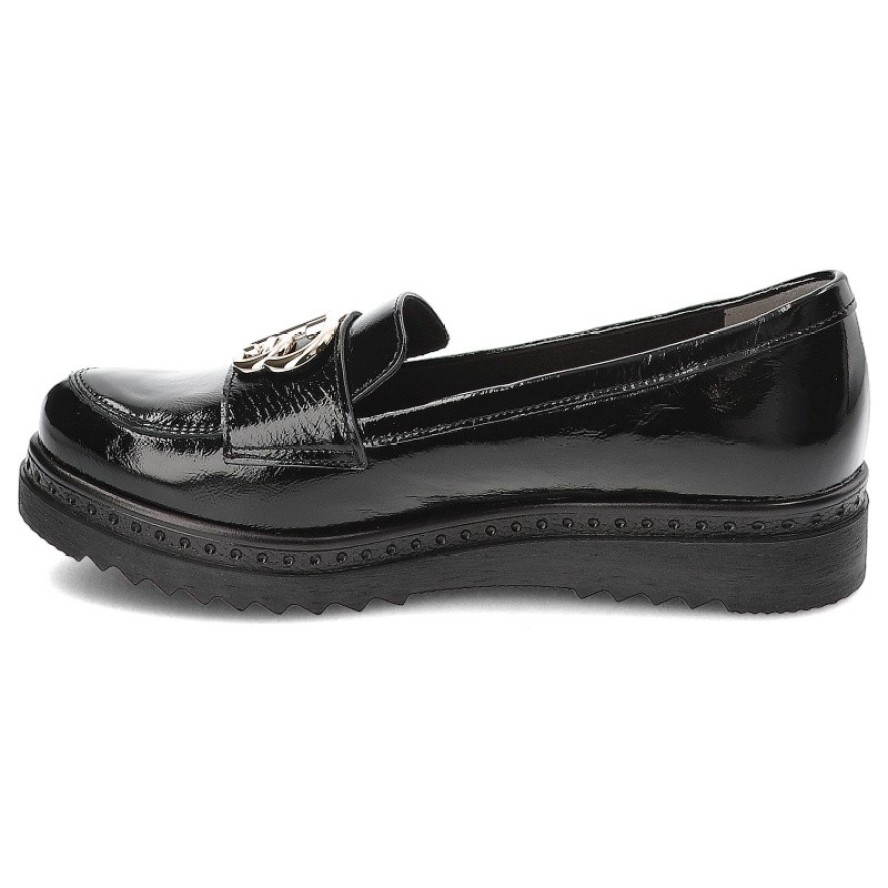 Czarne Półbuty Armodo Lakierowane Mokasyny Damskie