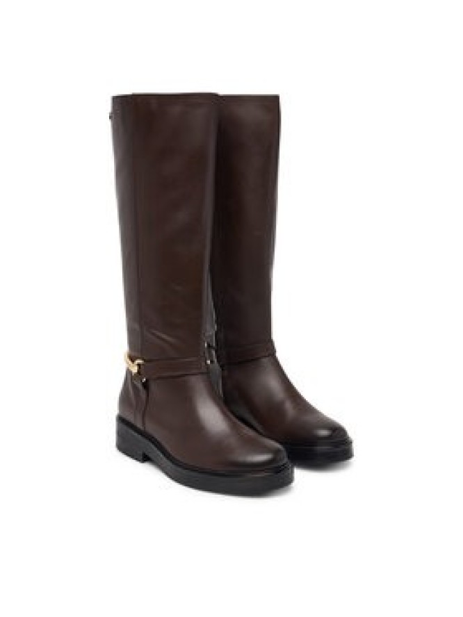 Tommy Hilfiger Oficerki Th Stud Leather Knee Riding Boot FW0FW09608 Brązowy