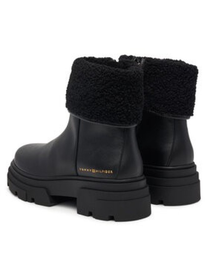 Tommy Hilfiger Botki Shearling Fold Chunky Ankle Boot FW0FW09677 Czarny